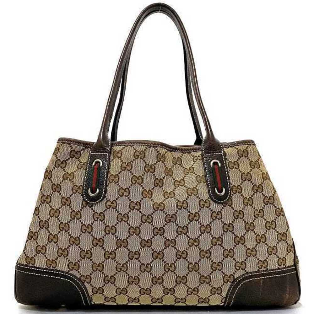 Gucci Shoulder Tote Rion Leather Princy GG Beige Logo Canvas Bag Brown - Picture 3 of 10